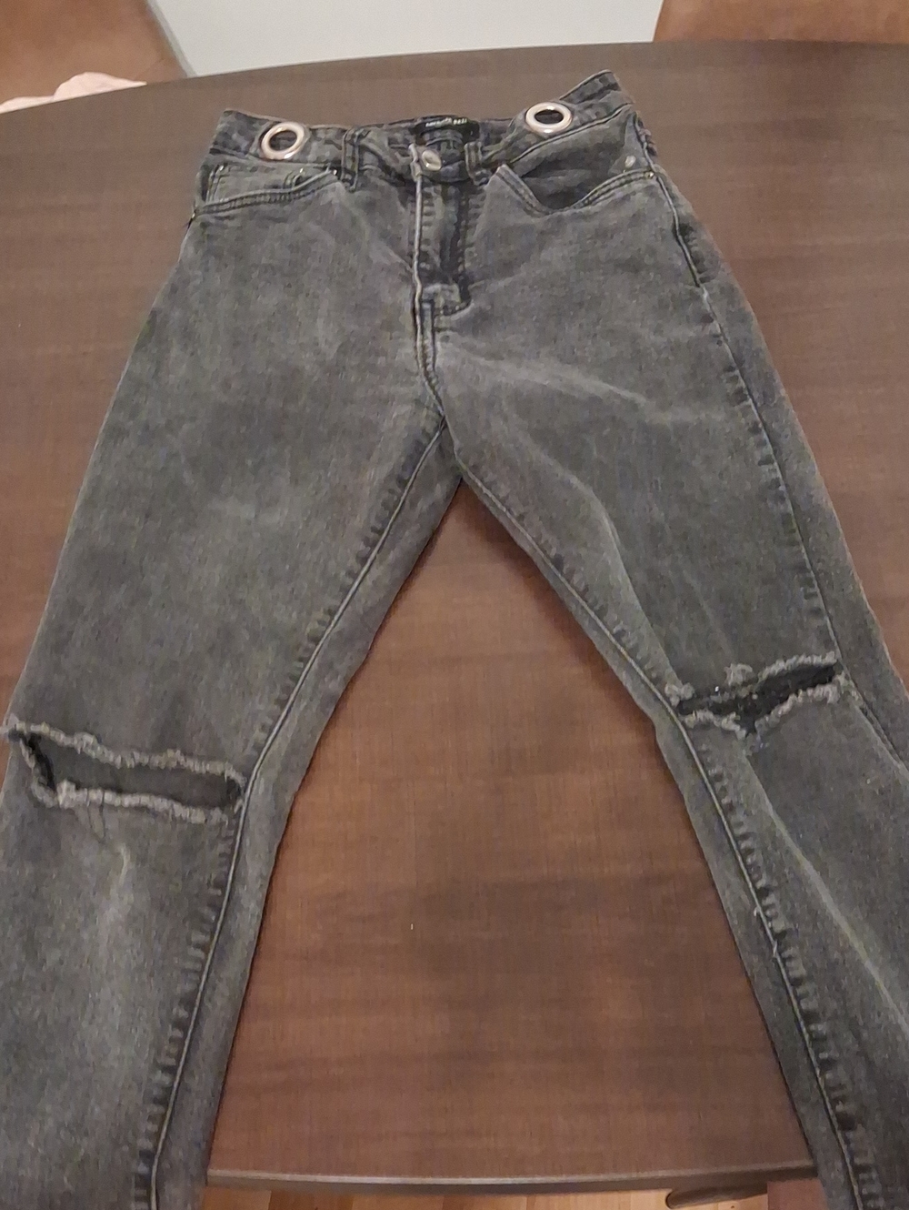High-Waist Distressed Black Denim Jeans